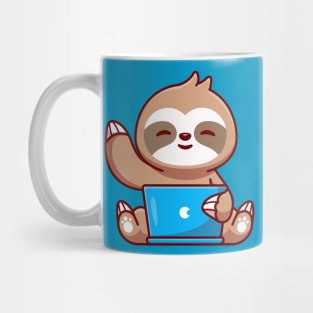 Cute Sloth Working On Laptop Cartoon Mug